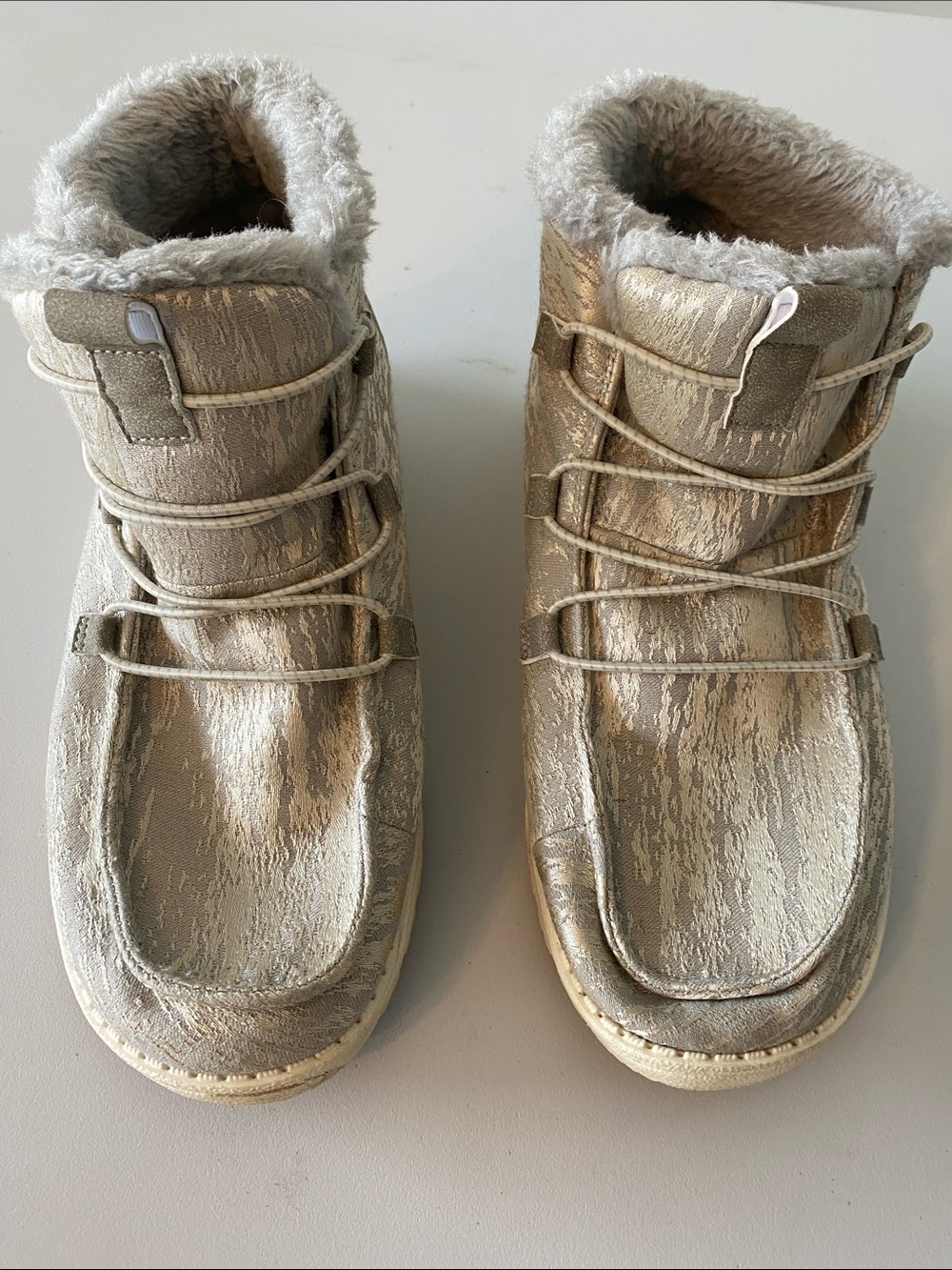 Hey Dude Metallic Gold Faux-Fur Lined Ankle Booties